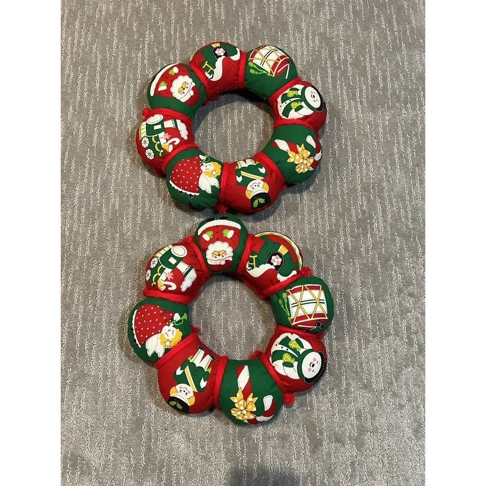 Two Vintage Cloth Sewn soft Christmas Wreath from the 1970s or 1980s